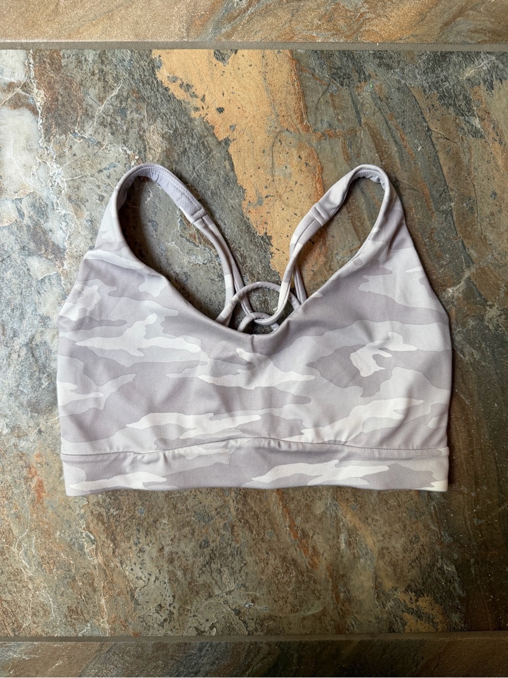 Athleta Gray White Camo Strappy Back Medium Impact Sports Bra Women's Small S
